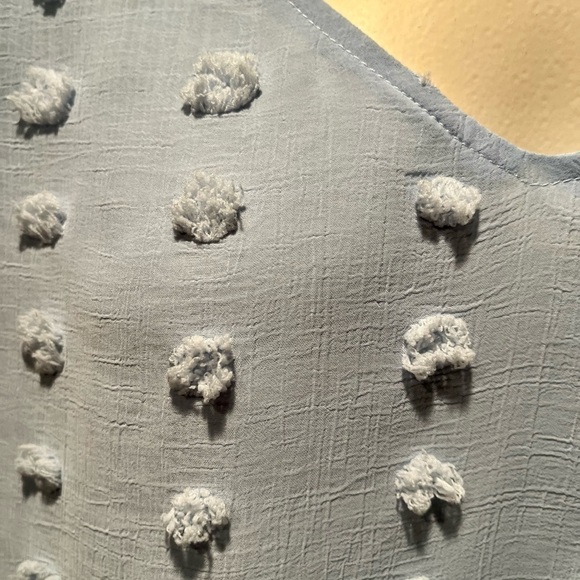 KORI AMERICA Women's S Light Blue Distressed Pom Pom Fringe LS Tunic‎ Blouse - Picture 12 of 12